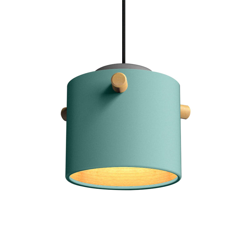 Contemporary 1 Light Hanging Lighting with Metal Shade Green/Pink/White Cylinder Pendant Light Fixture Clearhalo 'Ceiling Lights' 'Modern Pendants' 'Modern' 'Pendant Lights' 'Pendants' Lighting' 770466