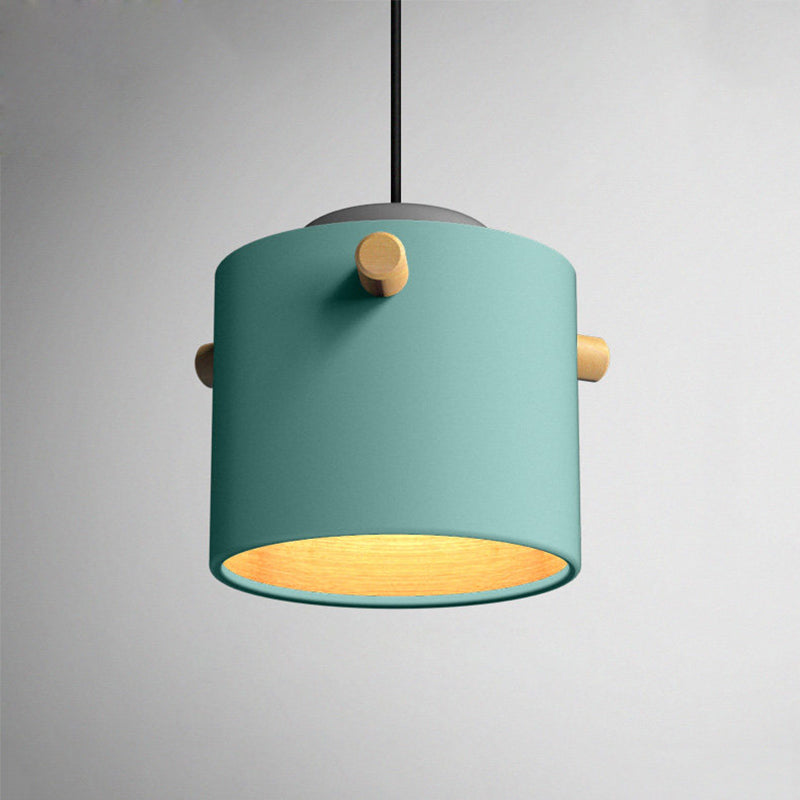 Contemporary 1 Light Hanging Lighting with Metal Shade Green/Pink/White Cylinder Pendant Light Fixture Clearhalo 'Ceiling Lights' 'Modern Pendants' 'Modern' 'Pendant Lights' 'Pendants' Lighting' 770467