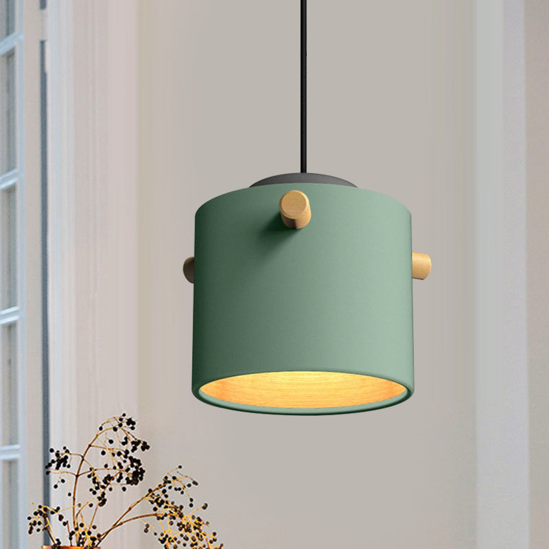 Contemporary 1 Light Hanging Lighting with Metal Shade Green/Pink/White Cylinder Pendant Light Fixture Green B Clearhalo 'Ceiling Lights' 'Modern Pendants' 'Modern' 'Pendant Lights' 'Pendants' Lighting' 770473