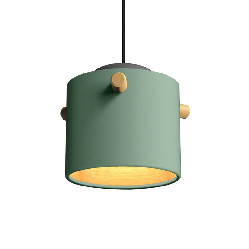 Contemporary 1 Light Hanging Lighting with Metal Shade Green/Pink/White Cylinder Pendant Light Fixture Clearhalo 'Ceiling Lights' 'Modern Pendants' 'Modern' 'Pendant Lights' 'Pendants' Lighting' 770475