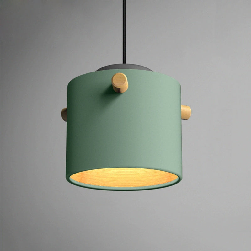 Contemporary 1 Light Hanging Lighting with Metal Shade Green/Pink/White Cylinder Pendant Light Fixture Clearhalo 'Ceiling Lights' 'Modern Pendants' 'Modern' 'Pendant Lights' 'Pendants' Lighting' 770476