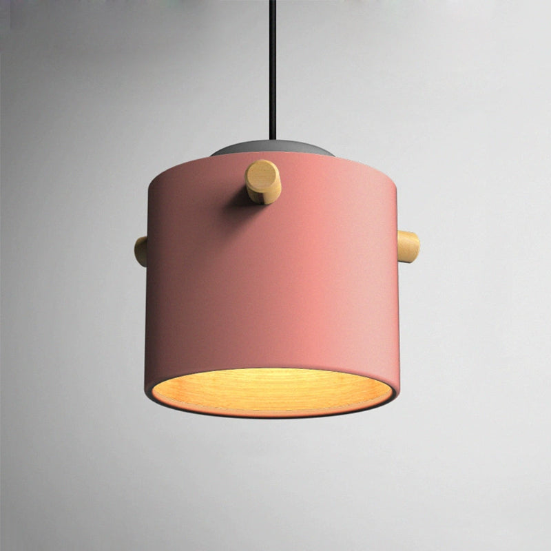 Contemporary 1 Light Hanging Lighting with Metal Shade Green/Pink/White Cylinder Pendant Light Fixture Clearhalo 'Ceiling Lights' 'Modern Pendants' 'Modern' 'Pendant Lights' 'Pendants' Lighting' 770480