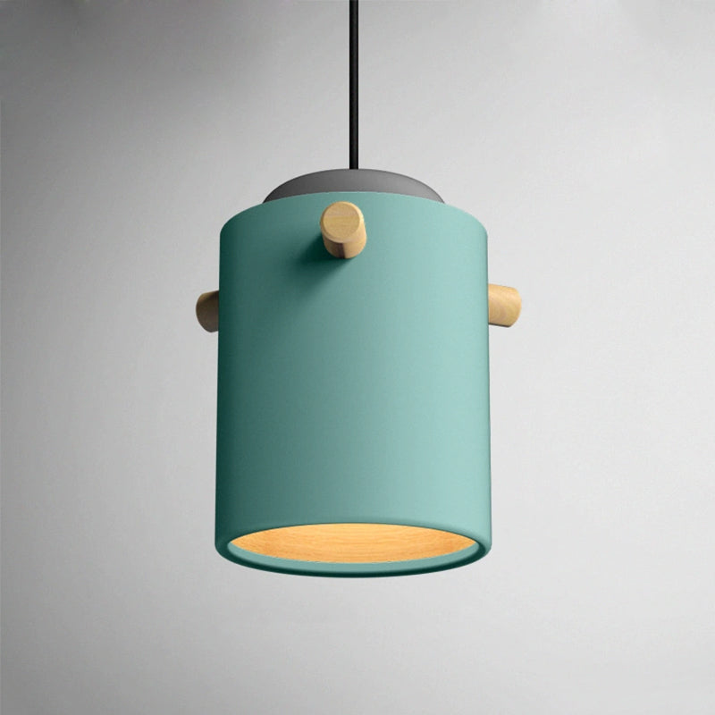 Contemporary 1 Light Hanging Lighting with Metal Shade Green/Pink/White Cylinder Pendant Light Fixture Clearhalo 'Ceiling Lights' 'Modern Pendants' 'Modern' 'Pendant Lights' 'Pendants' Lighting' 770484