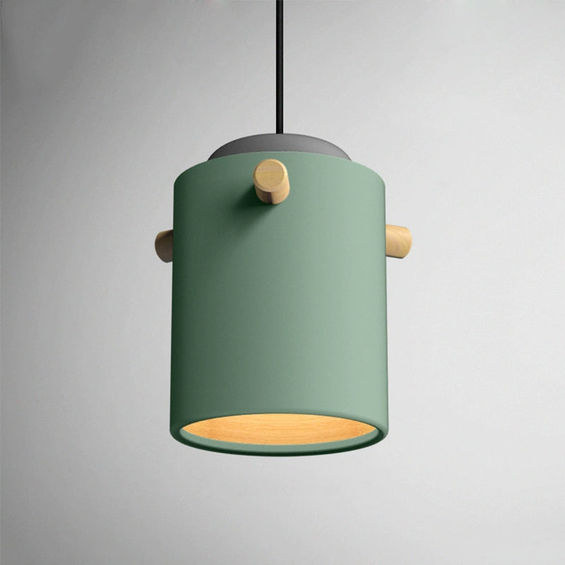 Contemporary 1 Light Hanging Lighting with Metal Shade Green/Pink/White Cylinder Pendant Light Fixture Clearhalo 'Ceiling Lights' 'Modern Pendants' 'Modern' 'Pendant Lights' 'Pendants' Lighting' 770493