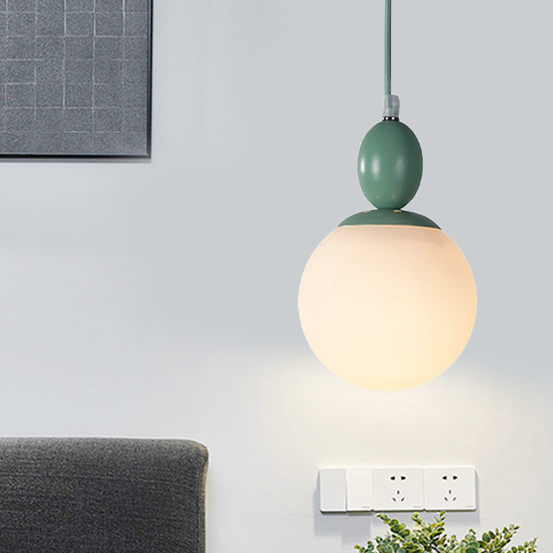 Pendulum White Glass Pendant Lighting Post-Modern 1 Light Grey/Blue/Green Hanging Lamp Fixture Green Clearhalo 'Ceiling Lights' 'Glass shade' 'Glass' 'Modern Pendants' 'Modern' 'Pendant Lights' 'Pendants' Lighting' 770498