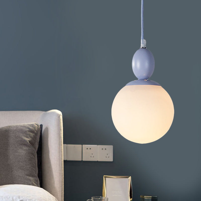 Pendulum White Glass Pendant Lighting Post-Modern 1 Light Grey/Blue/Green Hanging Lamp Fixture Blue Clearhalo 'Ceiling Lights' 'Glass shade' 'Glass' 'Modern Pendants' 'Modern' 'Pendant Lights' 'Pendants' Lighting' 770503