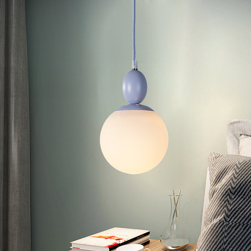 Pendulum White Glass Pendant Lighting Post-Modern 1 Light Grey/Blue/Green Hanging Lamp Fixture Clearhalo 'Ceiling Lights' 'Glass shade' 'Glass' 'Modern Pendants' 'Modern' 'Pendant Lights' 'Pendants' Lighting' 770504