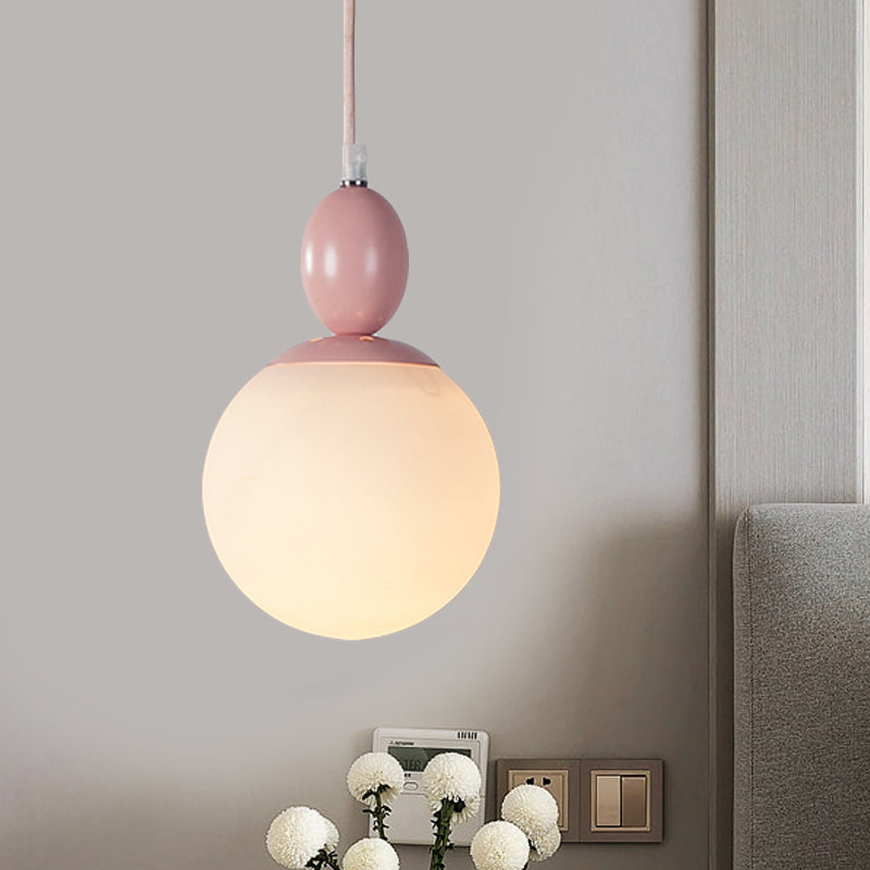 Pendulum White Glass Pendant Lighting Post-Modern 1 Light Grey/Blue/Green Hanging Lamp Fixture Pink Clearhalo 'Ceiling Lights' 'Glass shade' 'Glass' 'Modern Pendants' 'Modern' 'Pendant Lights' 'Pendants' Lighting' 770507