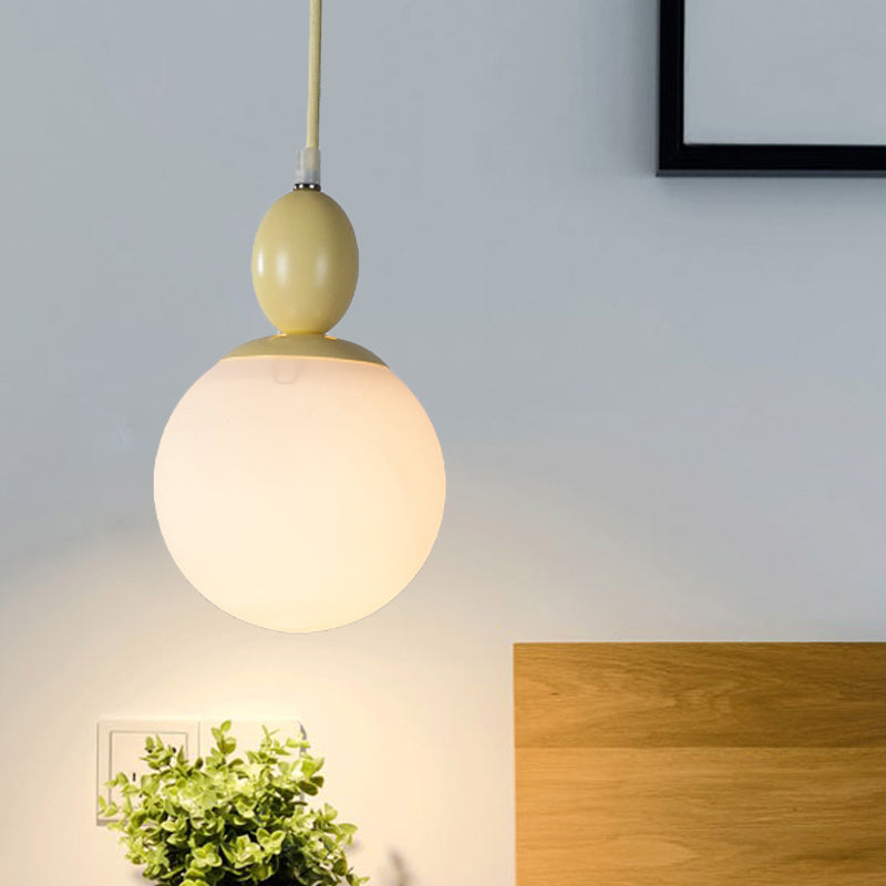 Pendulum White Glass Pendant Lighting Post-Modern 1 Light Grey/Blue/Green Hanging Lamp Fixture Yellow Clearhalo 'Ceiling Lights' 'Glass shade' 'Glass' 'Modern Pendants' 'Modern' 'Pendant Lights' 'Pendants' Lighting' 770515