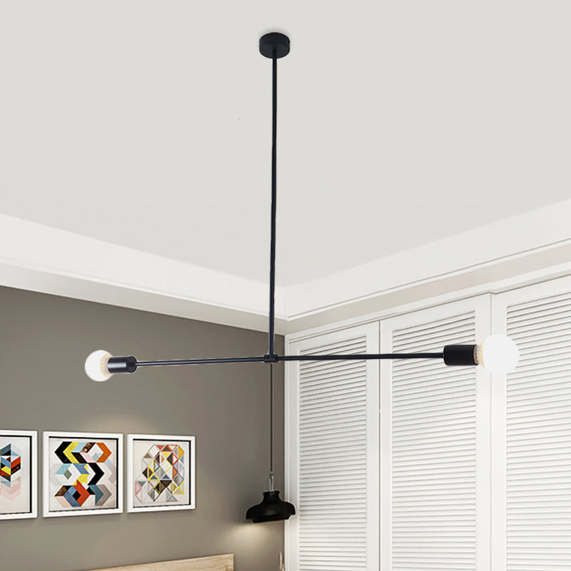 31.5"/39" W Exposed Chandelier Lamp Modern Style Metal 2 Head Indoor Hanging Lighting in Black/Gold Clearhalo 'Ceiling Lights' 'Chandeliers' 'Modern Chandeliers' 'Modern' Lighting' 770526