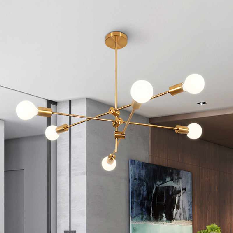 Contemporary Sputnik Chandelier Lighting Metallic 6 Lights Living Room Pendant Lamp with Exposed Bulb in Black/Gold Clearhalo 'Ceiling Lights' 'Chandeliers' Lighting' options 770529