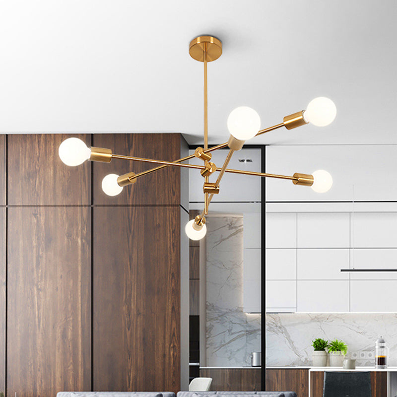 Contemporary Sputnik Chandelier Lighting Metallic 6 Lights Living Room Pendant Lamp with Exposed Bulb in Black/Gold Clearhalo 'Ceiling Lights' 'Chandeliers' Lighting' options 770531