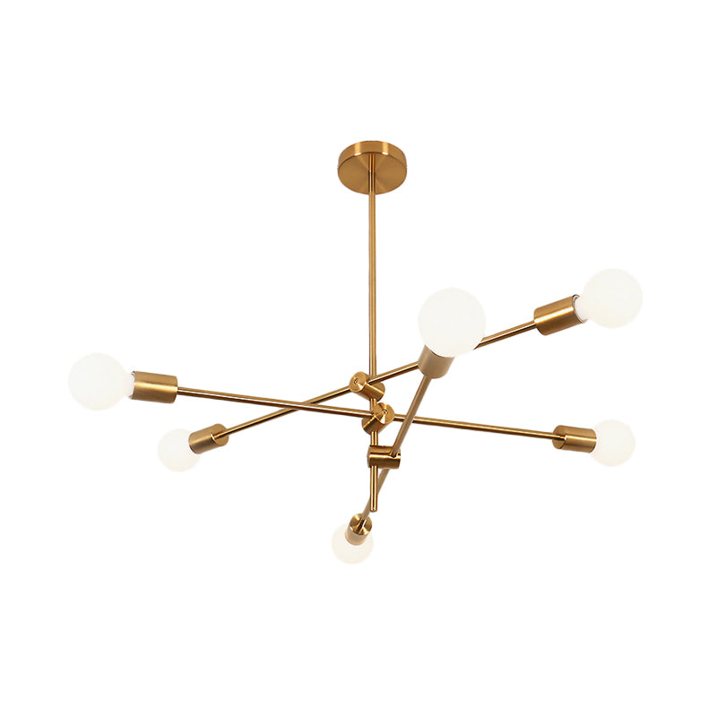 Contemporary Sputnik Chandelier Lighting Metallic 6 Lights Living Room Pendant Lamp with Exposed Bulb in Black/Gold Clearhalo 'Ceiling Lights' 'Chandeliers' Lighting' options 770532