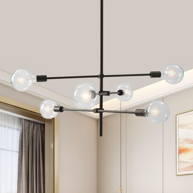 Contemporary Sputnik Chandelier Lighting Metallic 6 Lights Living Room Pendant Lamp with Exposed Bulb in Black/Gold Clearhalo 'Ceiling Lights' 'Chandeliers' Lighting' options 770534