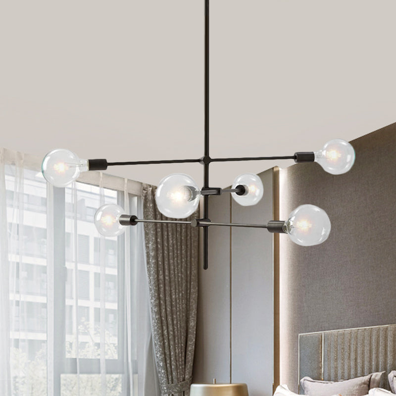 Contemporary Sputnik Chandelier Lighting Metallic 6 Lights Living Room Pendant Lamp with Exposed Bulb in Black/Gold Clearhalo 'Ceiling Lights' 'Chandeliers' Lighting' options 770535