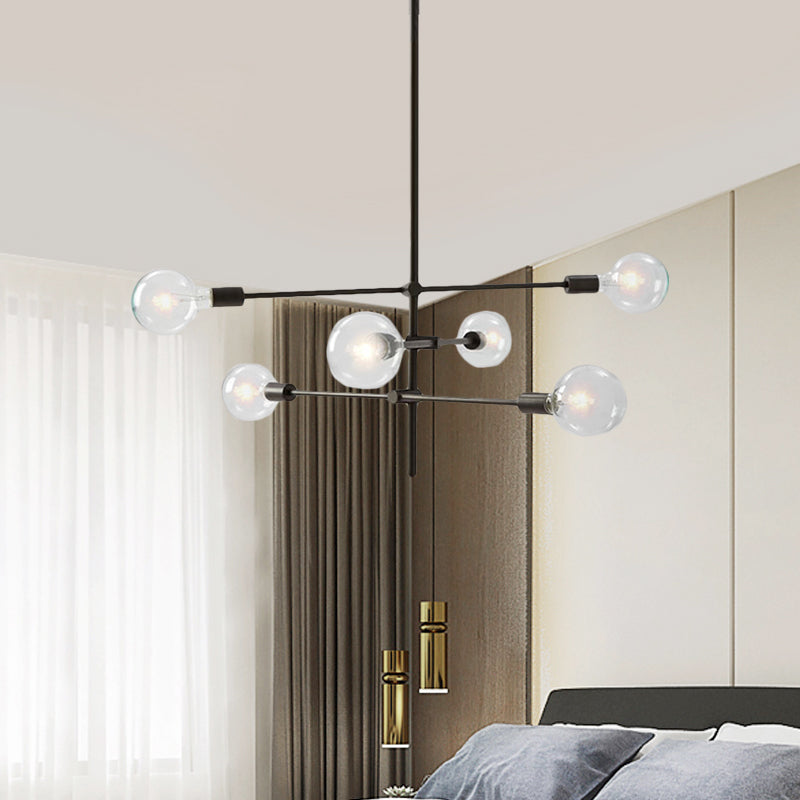 Contemporary Sputnik Chandelier Lighting Metallic 6 Lights Living Room Pendant Lamp with Exposed Bulb in Black/Gold Clearhalo 'Ceiling Lights' 'Chandeliers' Lighting' options 770536