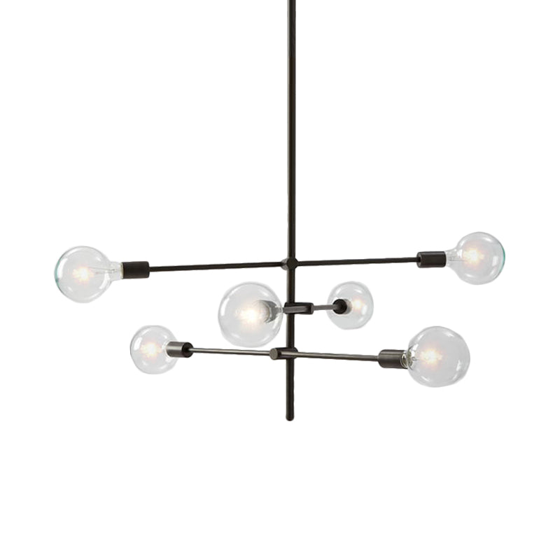 Contemporary Sputnik Chandelier Lighting Metallic 6 Lights Living Room Pendant Lamp with Exposed Bulb in Black/Gold Clearhalo 'Ceiling Lights' 'Chandeliers' Lighting' options 770537