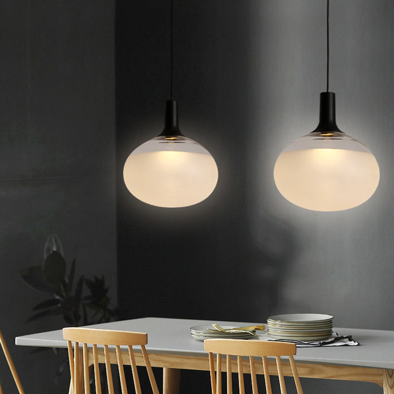 Elliptical Pendant Lamp Modernist White/Grey/Amber Glass 1 Light Black Led Hanging Light Fixture in White/Warm Light Clearhalo 'Ceiling Lights' 'Glass shade' 'Glass' 'Modern Pendants' 'Modern' 'Pendant Lights' 'Pendants' Lighting' 770553