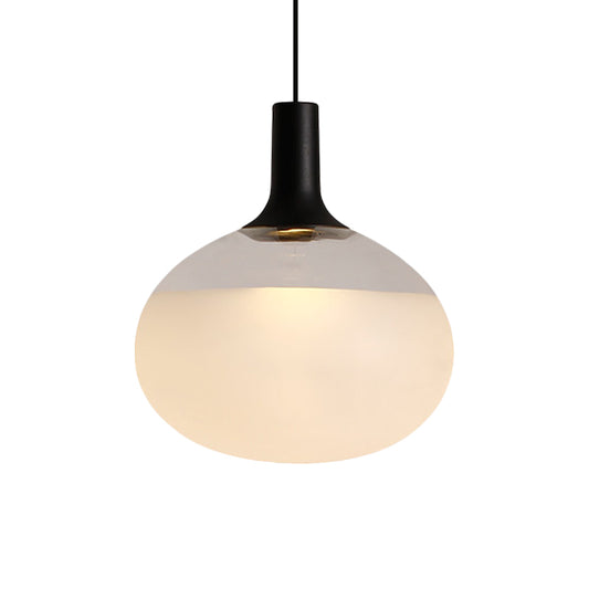 Elliptical Pendant Lamp Modernist White/Grey/Amber Glass 1 Light Black Led Hanging Light Fixture in White/Warm Light Clearhalo 'Ceiling Lights' 'Glass shade' 'Glass' 'Modern Pendants' 'Modern' 'Pendant Lights' 'Pendants' Lighting' 770554