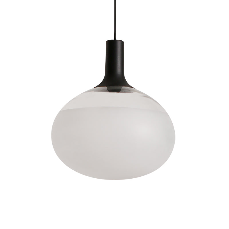 Elliptical Pendant Lamp Modernist White/Grey/Amber Glass 1 Light Black Led Hanging Light Fixture in White/Warm Light Clearhalo 'Ceiling Lights' 'Glass shade' 'Glass' 'Modern Pendants' 'Modern' 'Pendant Lights' 'Pendants' Lighting' 770555