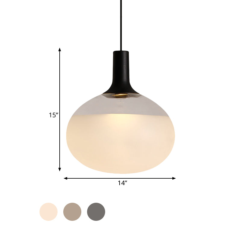 Elliptical Pendant Lamp Modernist White/Grey/Amber Glass 1 Light Black Led Hanging Light Fixture in White/Warm Light Clearhalo 'Ceiling Lights' 'Glass shade' 'Glass' 'Modern Pendants' 'Modern' 'Pendant Lights' 'Pendants' Lighting' 770556