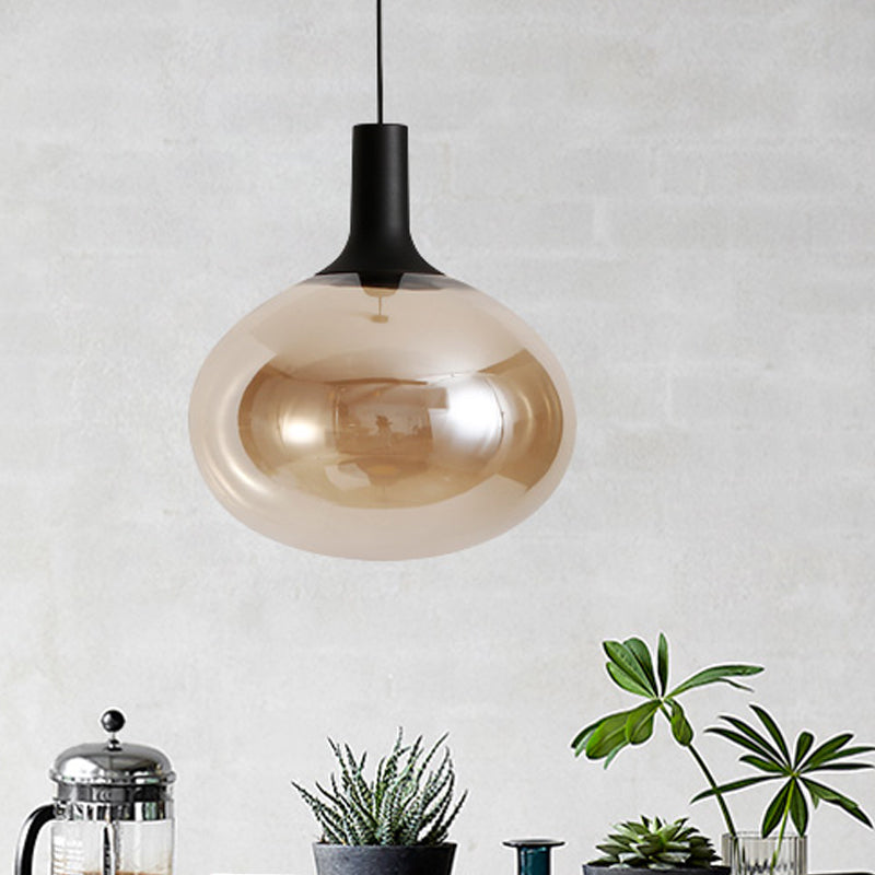 Elliptical Pendant Lamp Modernist White/Grey/Amber Glass 1 Light Black Led Hanging Light Fixture in White/Warm Light Amber Clearhalo 'Ceiling Lights' 'Glass shade' 'Glass' 'Modern Pendants' 'Modern' 'Pendant Lights' 'Pendants' Lighting' 770557