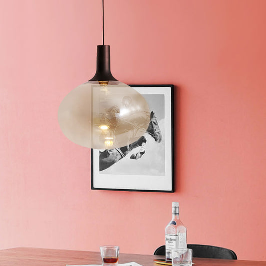 Elliptical Pendant Lamp Modernist White/Grey/Amber Glass 1 Light Black Led Hanging Light Fixture in White/Warm Light Clearhalo 'Ceiling Lights' 'Glass shade' 'Glass' 'Modern Pendants' 'Modern' 'Pendant Lights' 'Pendants' Lighting' 770558