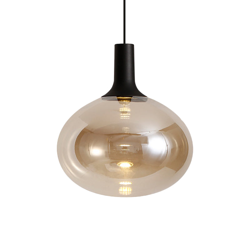 Elliptical Pendant Lamp Modernist White/Grey/Amber Glass 1 Light Black Led Hanging Light Fixture in White/Warm Light Clearhalo 'Ceiling Lights' 'Glass shade' 'Glass' 'Modern Pendants' 'Modern' 'Pendant Lights' 'Pendants' Lighting' 770559