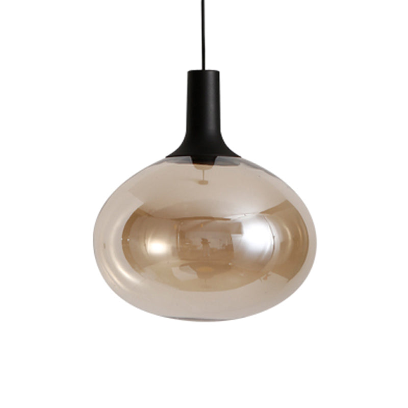 Elliptical Pendant Lamp Modernist White/Grey/Amber Glass 1 Light Black Led Hanging Light Fixture in White/Warm Light Clearhalo 'Ceiling Lights' 'Glass shade' 'Glass' 'Modern Pendants' 'Modern' 'Pendant Lights' 'Pendants' Lighting' 770560