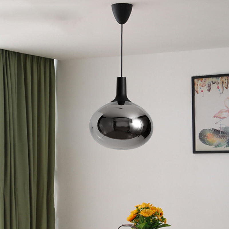 Elliptical Pendant Lamp Modernist White/Grey/Amber Glass 1 Light Black Led Hanging Light Fixture in White/Warm Light Clearhalo 'Ceiling Lights' 'Glass shade' 'Glass' 'Modern Pendants' 'Modern' 'Pendant Lights' 'Pendants' Lighting' 770562