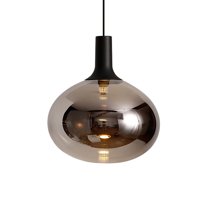 Elliptical Pendant Lamp Modernist White/Grey/Amber Glass 1 Light Black Led Hanging Light Fixture in White/Warm Light Clearhalo 'Ceiling Lights' 'Glass shade' 'Glass' 'Modern Pendants' 'Modern' 'Pendant Lights' 'Pendants' Lighting' 770563