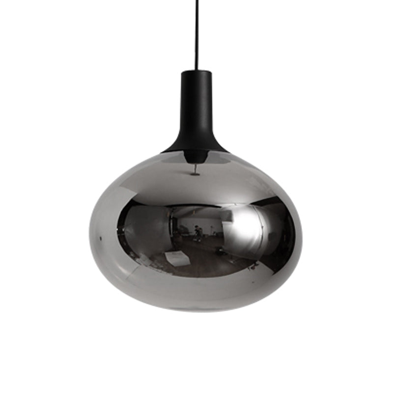 Elliptical Pendant Lamp Modernist White/Grey/Amber Glass 1 Light Black Led Hanging Light Fixture in White/Warm Light Clearhalo 'Ceiling Lights' 'Glass shade' 'Glass' 'Modern Pendants' 'Modern' 'Pendant Lights' 'Pendants' Lighting' 770564