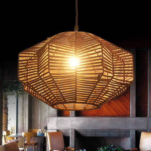 Asian Style Rattan Pendant Lamp with Geometric Shade 1 Head Restaurant Ceiling Pendant Light Clearhalo 'Ceiling Lights' 'Pendant Lights' 'Pendants' Lighting' 770565