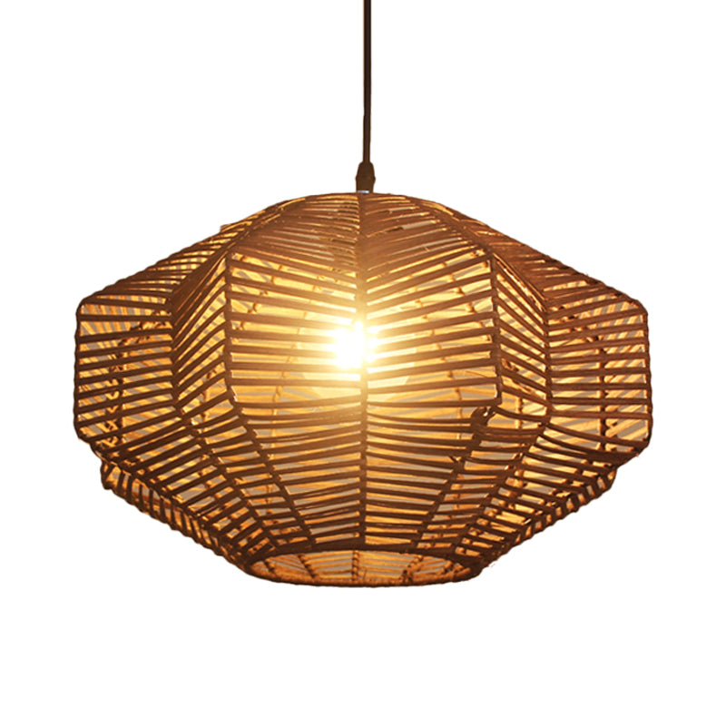 Asian Style Rattan Pendant Lamp with Geometric Shade 1 Head Restaurant Ceiling Pendant Light Clearhalo 'Ceiling Lights' 'Pendant Lights' 'Pendants' Lighting' 770568