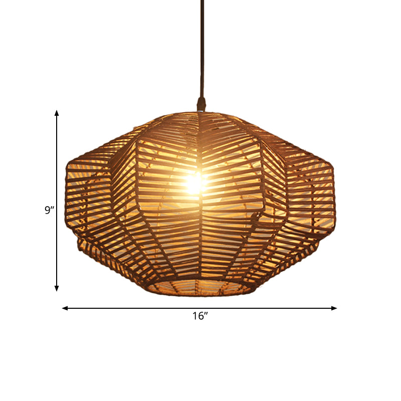 Asian Style Rattan Pendant Lamp with Geometric Shade 1 Head Restaurant Ceiling Pendant Light Clearhalo 'Ceiling Lights' 'Pendant Lights' 'Pendants' Lighting' 770569