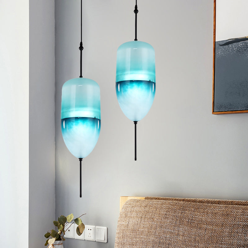 Blue Teardrop/Drum/Cylinder Pendant Lighting Modern 1 Light Glass Hanging Ceiling Lamp in White/Warm Light Clearhalo 'Ceiling Lights' 'Glass shade' 'Glass' 'Modern Pendants' 'Modern' 'Pendant Lights' 'Pendants' Lighting' 770576