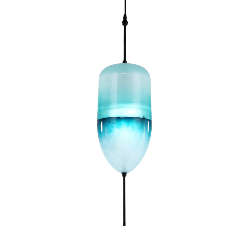 Blue Teardrop/Drum/Cylinder Pendant Lighting Modern 1 Light Glass Hanging Ceiling Lamp in White/Warm Light Clearhalo 'Ceiling Lights' 'Glass shade' 'Glass' 'Modern Pendants' 'Modern' 'Pendant Lights' 'Pendants' Lighting' 770577