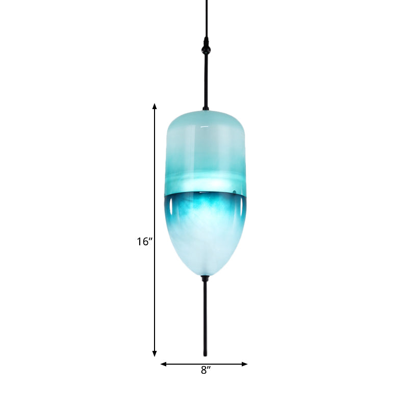 Blue Teardrop/Drum/Cylinder Pendant Lighting Modern 1 Light Glass Hanging Ceiling Lamp in White/Warm Light Clearhalo 'Ceiling Lights' 'Glass shade' 'Glass' 'Modern Pendants' 'Modern' 'Pendant Lights' 'Pendants' Lighting' 770579