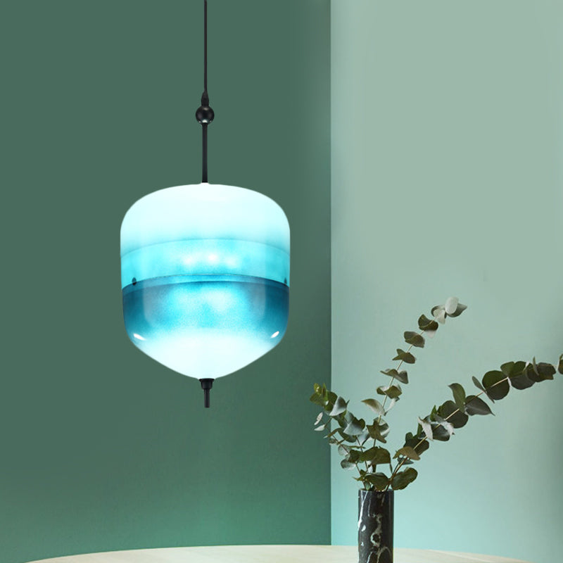 Blue Teardrop/Drum/Cylinder Pendant Lighting Modern 1 Light Glass Hanging Ceiling Lamp in White/Warm Light Blue B Clearhalo 'Ceiling Lights' 'Glass shade' 'Glass' 'Modern Pendants' 'Modern' 'Pendant Lights' 'Pendants' Lighting' 770590