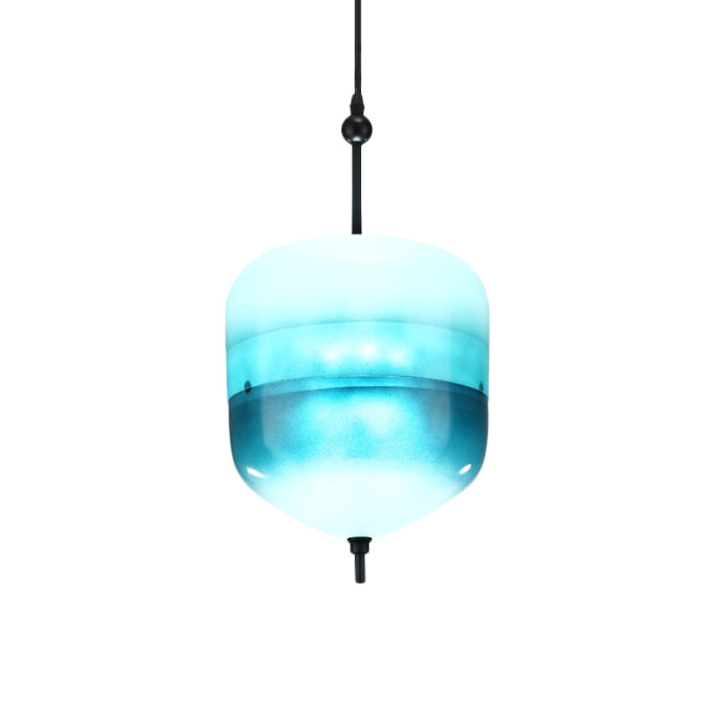 Blue Teardrop/Drum/Cylinder Pendant Lighting Modern 1 Light Glass Hanging Ceiling Lamp in White/Warm Light Clearhalo 'Ceiling Lights' 'Glass shade' 'Glass' 'Modern Pendants' 'Modern' 'Pendant Lights' 'Pendants' Lighting' 770592