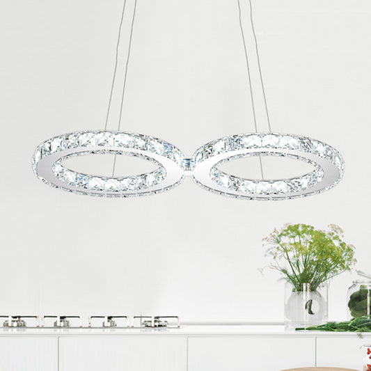 Double Ring Crystal Hanging Pendant Light Modern 2 Heads Silver LED Chandelier Lamp in Warm/White Light for Dining Room Clearhalo 'Ceiling Lights' 'Chandeliers' 'Modern Chandeliers' 'Modern' Lighting' 770596