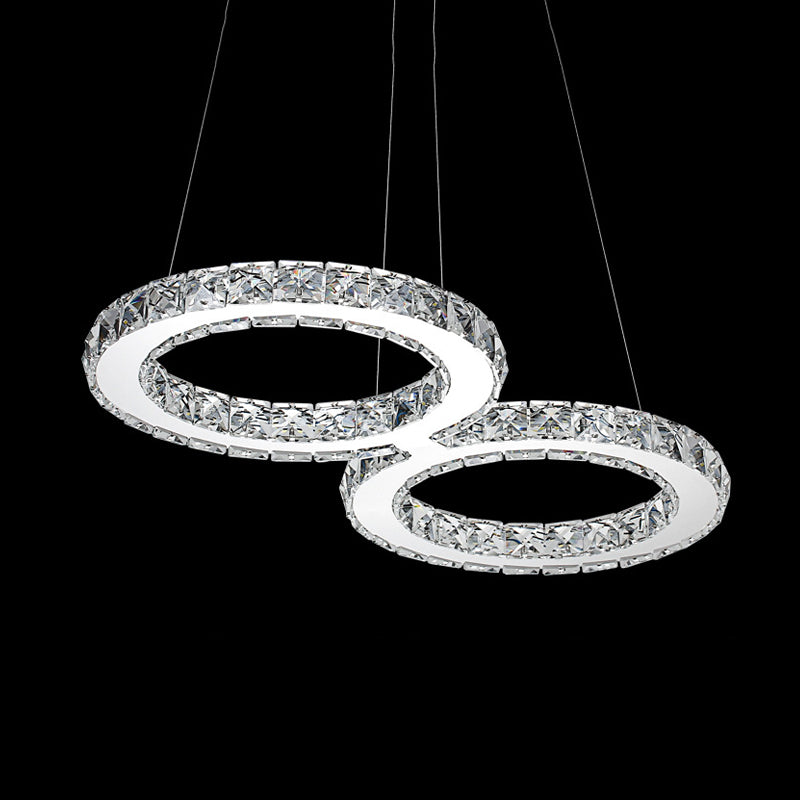 Double Ring Crystal Hanging Pendant Light Modern 2 Heads Silver LED Chandelier Lamp in Warm/White Light for Dining Room Clearhalo 'Ceiling Lights' 'Chandeliers' 'Modern Chandeliers' 'Modern' Lighting' 770597