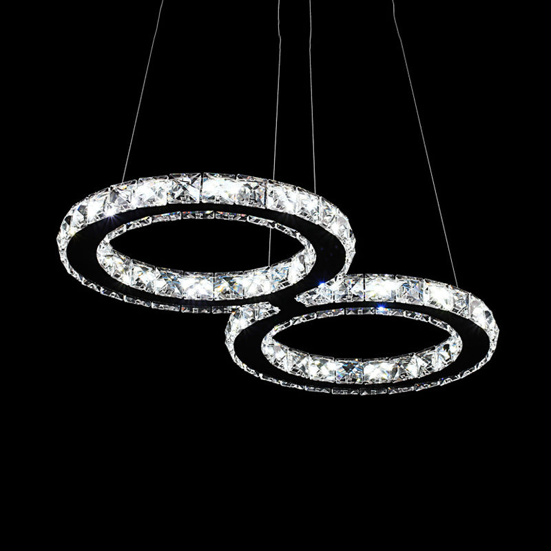 Double Ring Crystal Hanging Pendant Light Modern 2 Heads Silver LED Chandelier Lamp in Warm/White Light for Dining Room Clearhalo 'Ceiling Lights' 'Chandeliers' 'Modern Chandeliers' 'Modern' Lighting' 770598