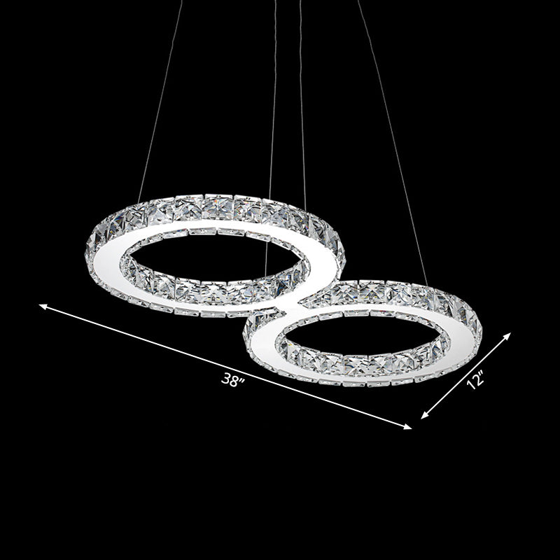 Double Ring Crystal Hanging Pendant Light Modern 2 Heads Silver LED Chandelier Lamp in Warm/White Light for Dining Room Clearhalo 'Ceiling Lights' 'Chandeliers' 'Modern Chandeliers' 'Modern' Lighting' 770599