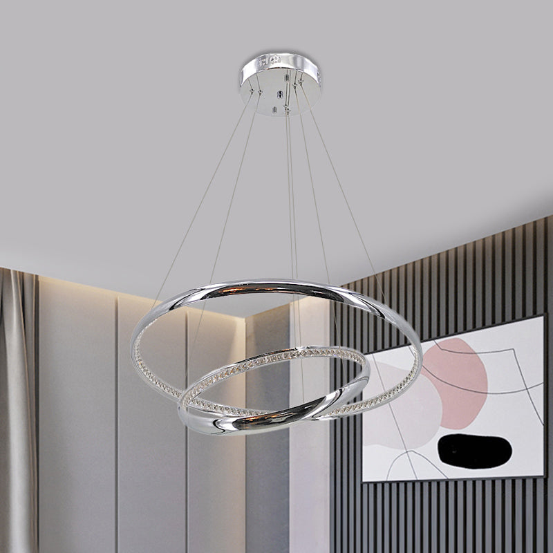 Ring Chandelier Pendant Contemporary Acrylic LED Silver Ceiling Light Fixture in Warm/White Light Silver Clearhalo 'Ceiling Lights' 'Chandeliers' 'Modern Chandeliers' 'Modern' Lighting' 770600