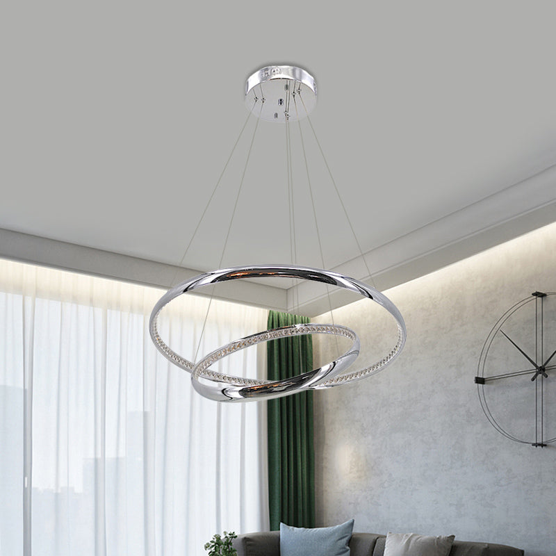 Ring Chandelier Pendant Contemporary Acrylic LED Silver Ceiling Light Fixture in Warm/White Light Clearhalo 'Ceiling Lights' 'Chandeliers' 'Modern Chandeliers' 'Modern' Lighting' 770601