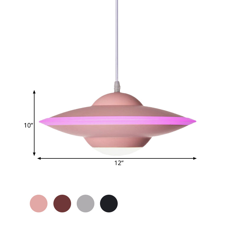 Flying Saucer Hanging Lamp Macaron Style Metal 12"/16" W LED Black/White Pendant Lighting over Table, Warm/White Light Clearhalo 'Ceiling Lights' 'Modern Pendants' 'Modern' 'Pendant Lights' 'Pendants' Lighting' 770618