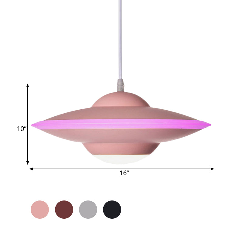 Flying Saucer Hanging Lamp Macaron Style Metal 12"/16" W LED Black/White Pendant Lighting over Table, Warm/White Light Clearhalo 'Ceiling Lights' 'Modern Pendants' 'Modern' 'Pendant Lights' 'Pendants' Lighting' 770619