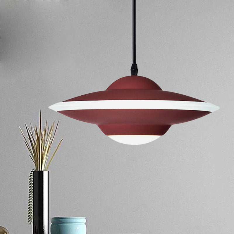 Flying Saucer Hanging Lamp Macaron Style Metal 12"/16" W LED Black/White Pendant Lighting over Table, Warm/White Light Clearhalo 'Ceiling Lights' 'Modern Pendants' 'Modern' 'Pendant Lights' 'Pendants' Lighting' 770620