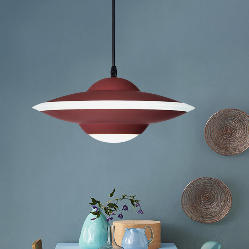 Flying Saucer Hanging Lamp Macaron Style Metal 12"/16" W LED Black/White Pendant Lighting over Table, Warm/White Light Clearhalo 'Ceiling Lights' 'Modern Pendants' 'Modern' 'Pendant Lights' 'Pendants' Lighting' 770621